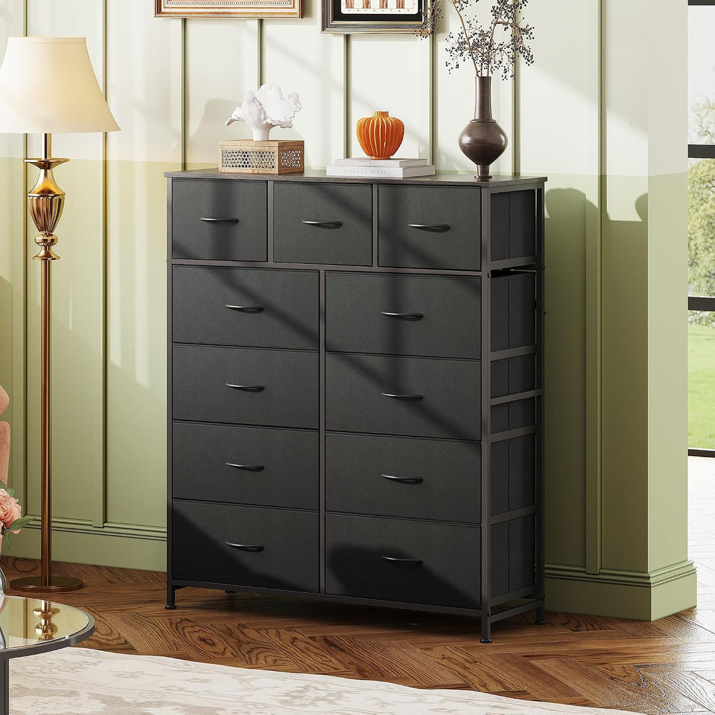 WLIVE Tall Dresser for Bedroom, 11 Drawer Chest of Drawers, Charcoal Black