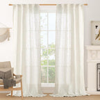 LAMIT Cream Linen Boho Curtains 84 inch Length 2 Panels, Light Filtering Semi by LAMIT