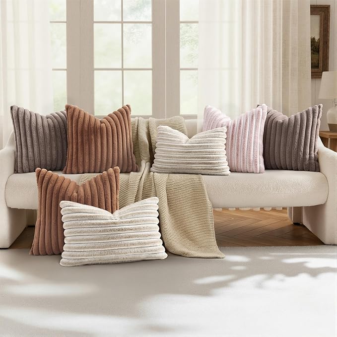 decorUhome Cozy Faux Fur Throw Pillow Covers 20x20 Set of 2 Decorative Soft - Image 5