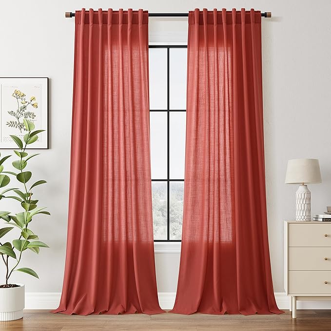 Christmas Red Linen 120 Inch Curtains by Nanspring