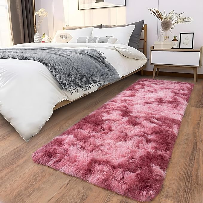 Soft Runner Rugs for Bedroom Hallways, 2x6 Tie-Dyed Blush Pink Fluffy Shag - Image 6