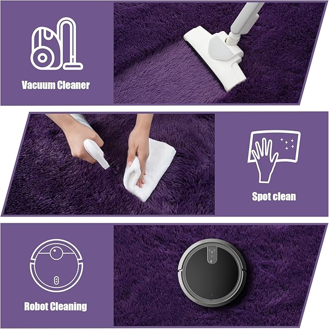 8x10 Fluffy Area Rugs for Living Room, Shag Area Rug for Bedroom, Soft Purple - Image 4