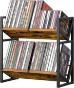 2 Tier CD Storage Rack, Wooden DVD Holder with Adjustable Dividers