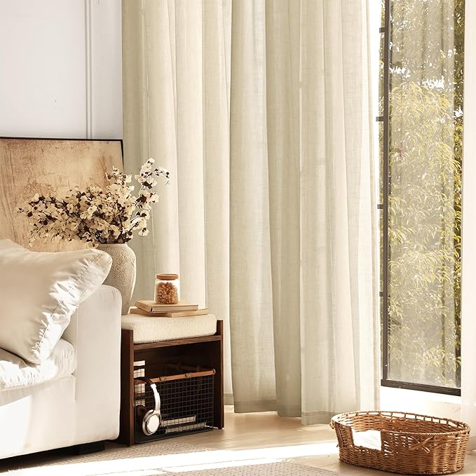 Greyish Beige Linen Curtain 120 inch Length 2 Panels Set Back Tab Light - Image 6