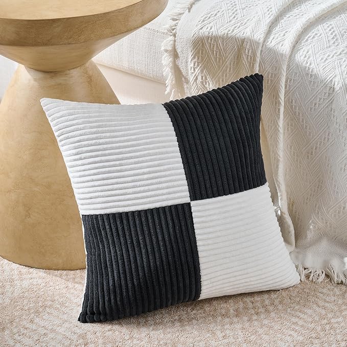 Fancy Homi Set of 2 Black White Decorative Throw Pillow Covers 16x16 Inch - Image 2
