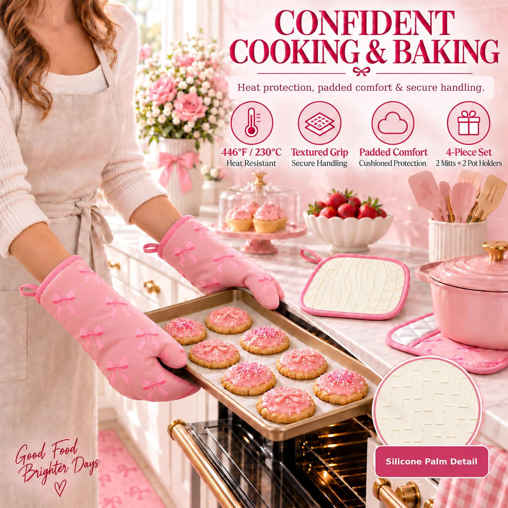 10 Pcs Pink Bow Kitchen Decor and Accessories Set, Coquette Kitchen Style