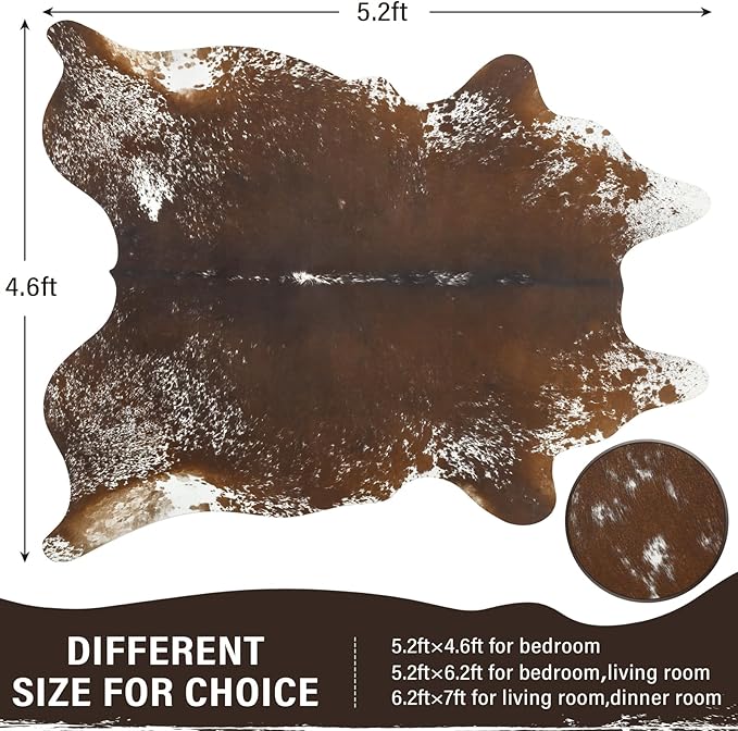 AROGAN Western Decor Faux Fur Cowhide Rug, 4.6×5.2 Feet Premium Animal Skin Cow - Image 2