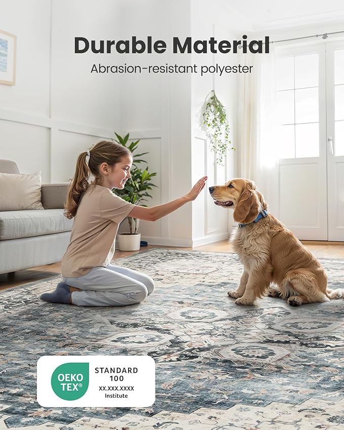 AMADA HOMEFURNISHING 8x10 Washable Area Rug, Low-Profile - Image 3