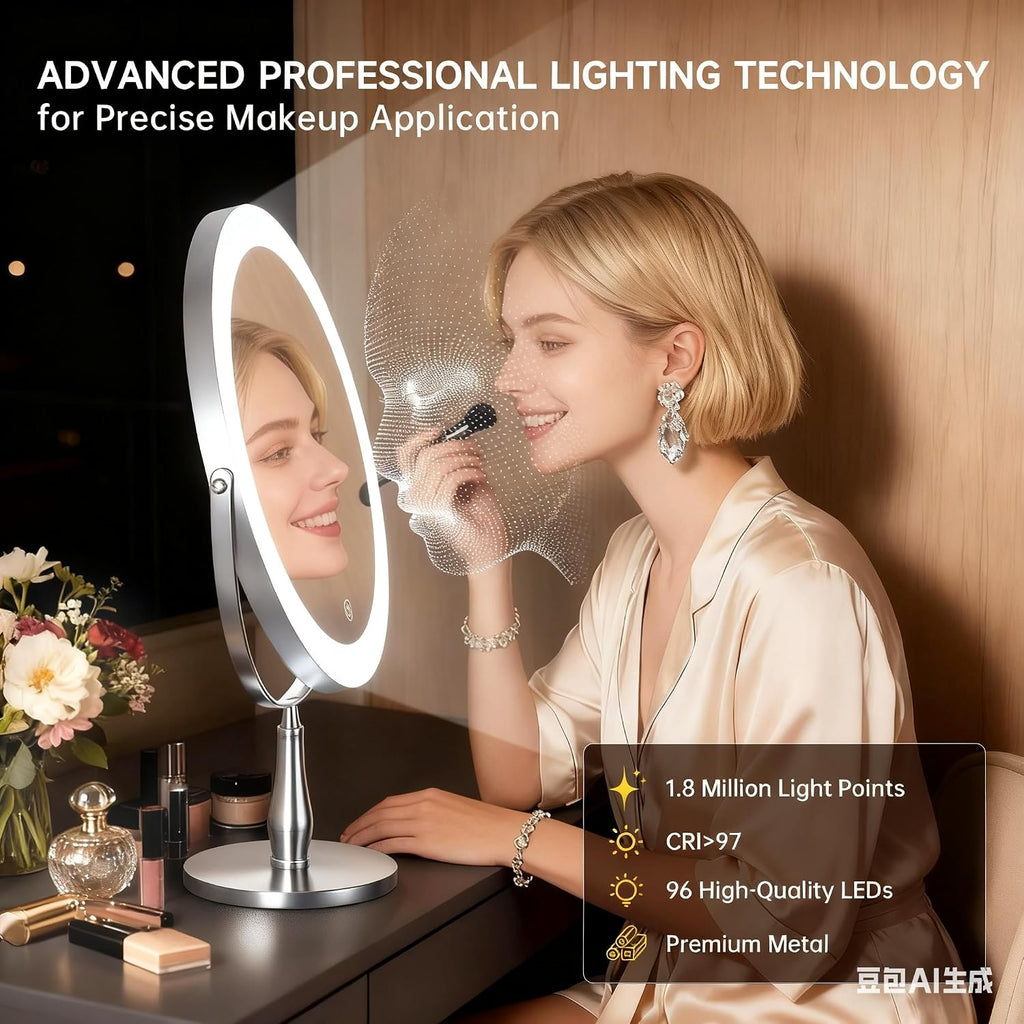8" Rechargeable Makeup Mirror, 1X/10X Magnifying Vanity Mirror with Light