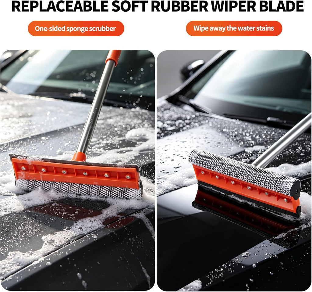 57'' Car Wash Brush with Long Handle Chenille Microfiber,3-in-1 Car Wash Mop Mitt Kit, Car Detailing Brush Cleaning Kit Window Squeegee for Cars RV Truck Boat