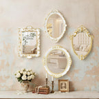 Beeveer 4 Pcs Vintage Gold Wall Mirror Set Luxury Gallery Wall Mirror Decorative Hanging Antique Decor for Living Room Entryway Wedding Bedroom Bathroom Victorian Decor (Elegant,White)