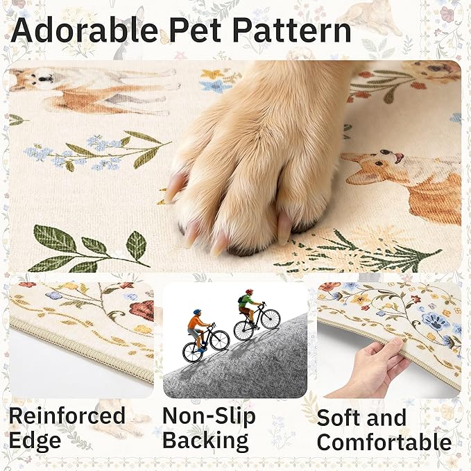 Soalmost Dog 8x10 Area Rugs for Living Room, Machine Washable Animal Floral - Image 6