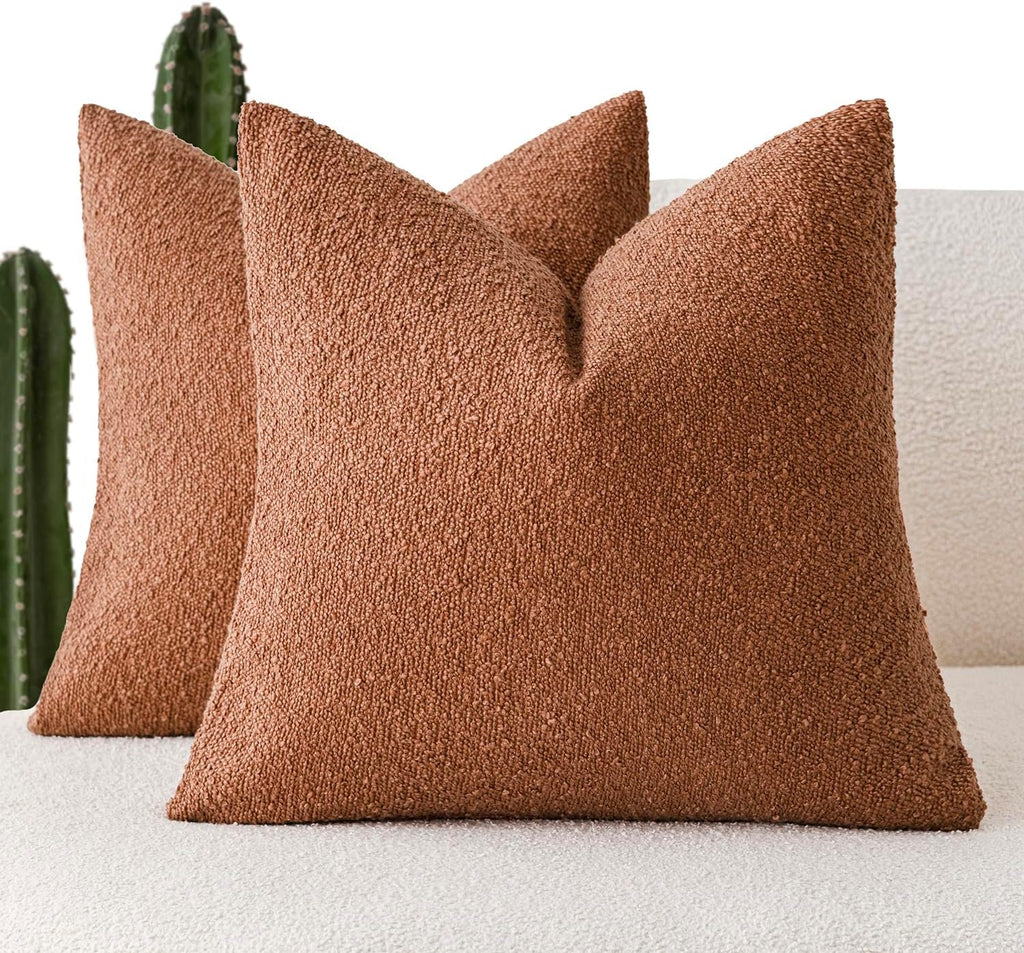 Foindtower Decorative Textured Boucle Throw Pillow Cover 26x26 Burnt Orange