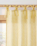 NICETOWN Butter Yellow Gingham Curtains, Tie Top Bow Knot Checkered Window Treatments Cheerful Rustic Farmhouse Semi Sheer Plaid Light Filtering Drapes for Kitchen Dining Room, W52 x L84, 2 Panels