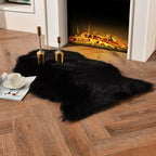 duduta Black Faux Sheepskin Fur Throw Rug 2x3 ft, Fluffy Shag Chair Cover Small by duduta