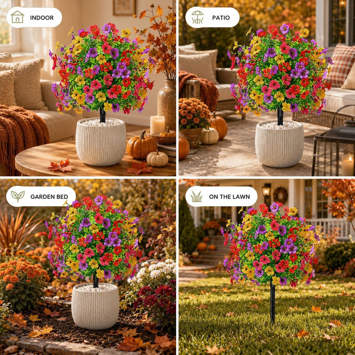 Artificial Flowers for Outdoors, 22 Inch Faux Topiary Ball Plants, 2 Pack
