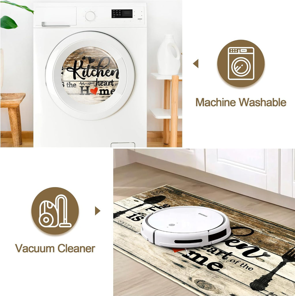 Non Slip Kitchen Mats for Floor Washable Kitchen Rugs 3 Piece,Coffe Wooden
