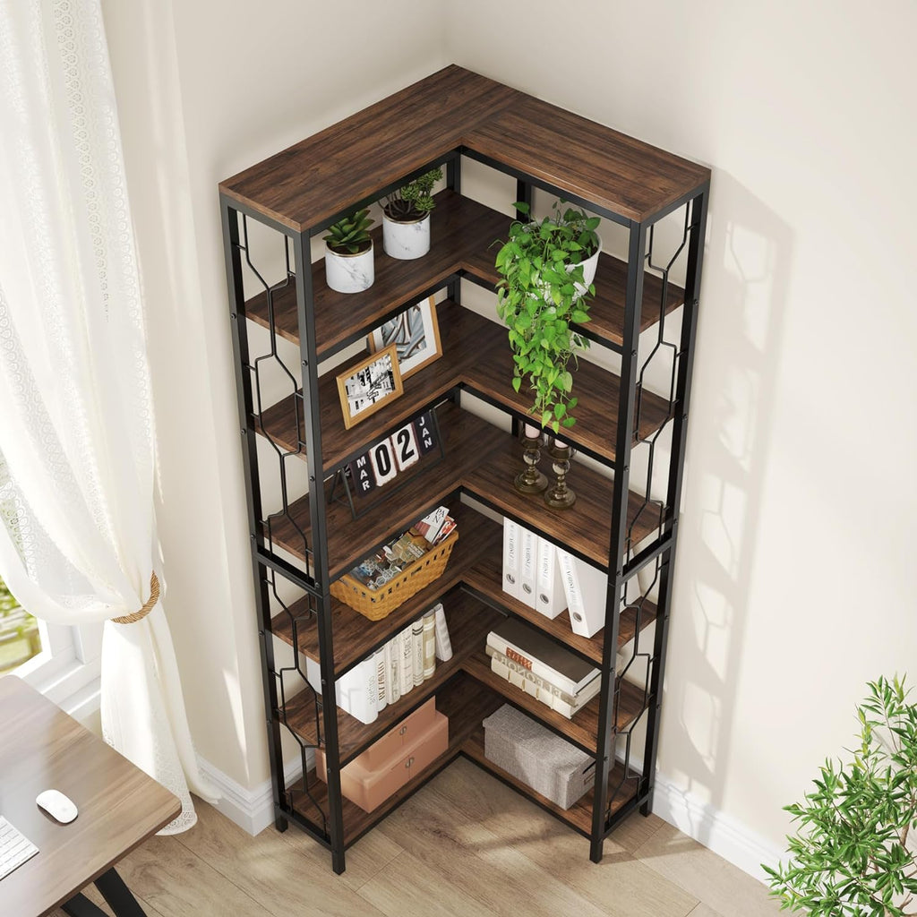 Tribesigns Corner Shelf, 7-Tier Industrial Corner Bookshelf and Bookcase