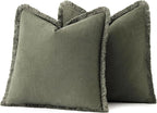 MIULEE Decorative Throw Pillow Covers Neutral Linen Fringe Throw Pillows Euro - Image 6