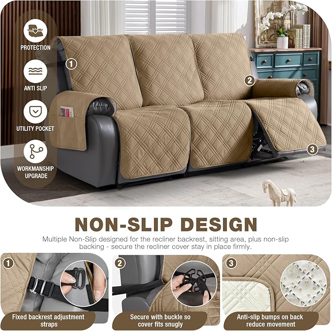 TAOCOCO 100% Waterproof Recliner Sofa Cover, Non Slip Split Couch Covers - Image 5