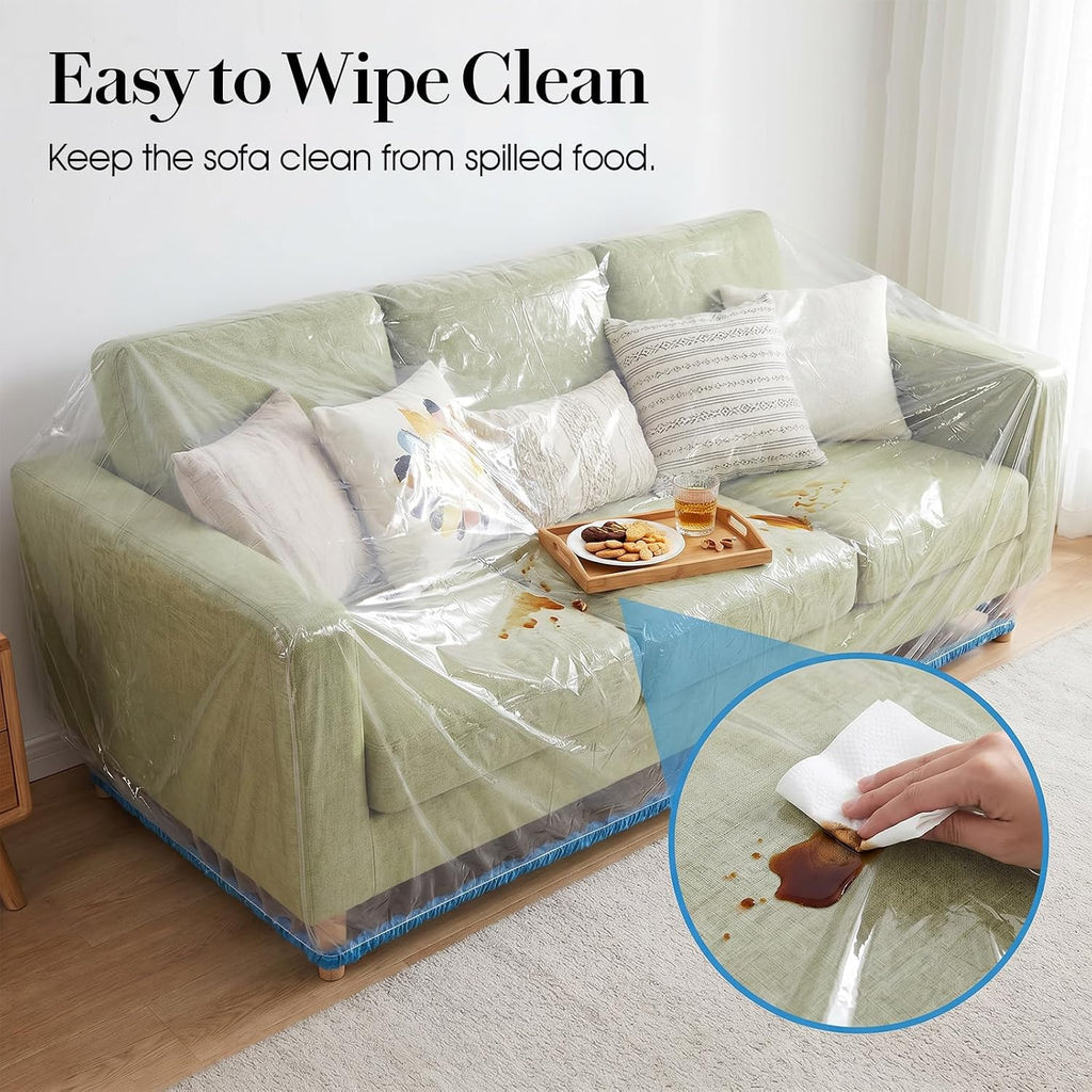 10 Pcs Plastic Couch Cover for Moving, Clear Sofa Protector 94"W x 185"L
