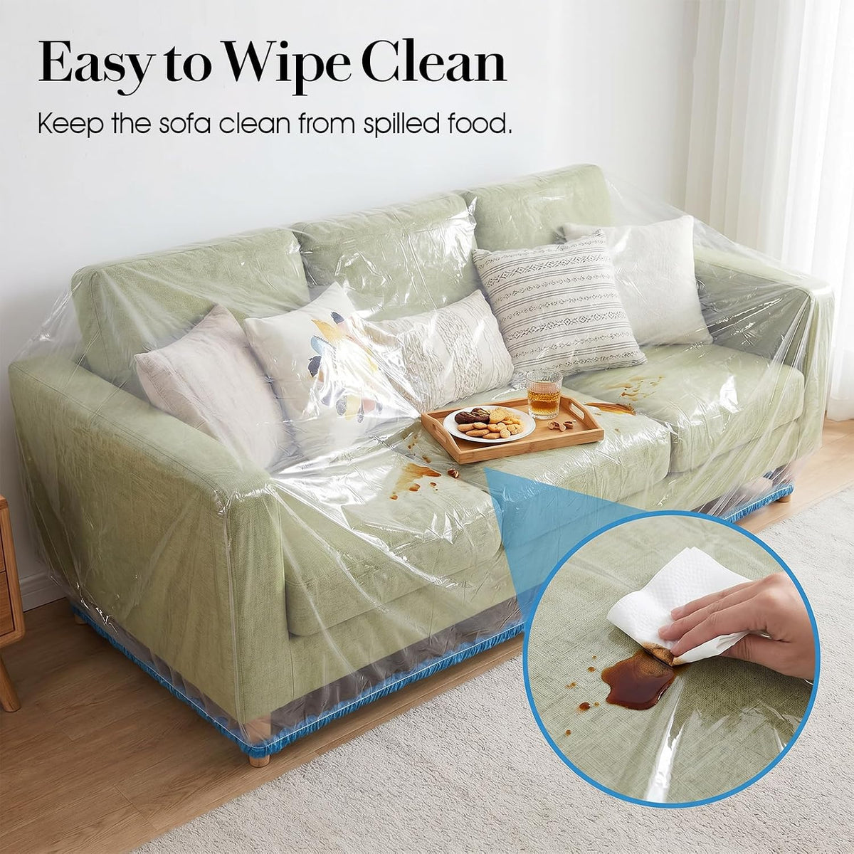 10 Pcs Plastic Couch Cover for Moving, Clear Sofa Protector 94"W x 185"L