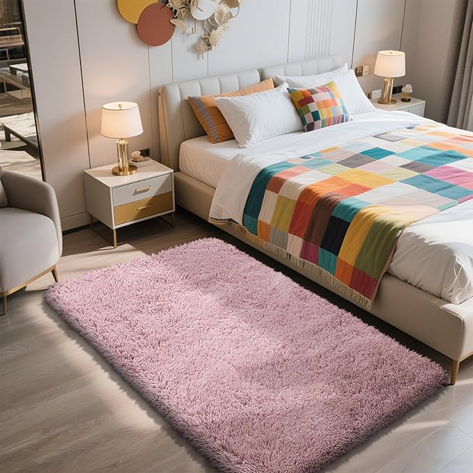 Shag Area Rug for Bedroom 3x5, Blush Fluffy Area Rugs for Living Room, Soft by yulidayang