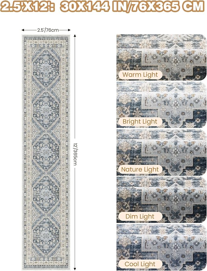 Carpet Runners for Hallway 12ft, Non-Slip Long Bathroom Rugs Runner for Kitchen - Image 2