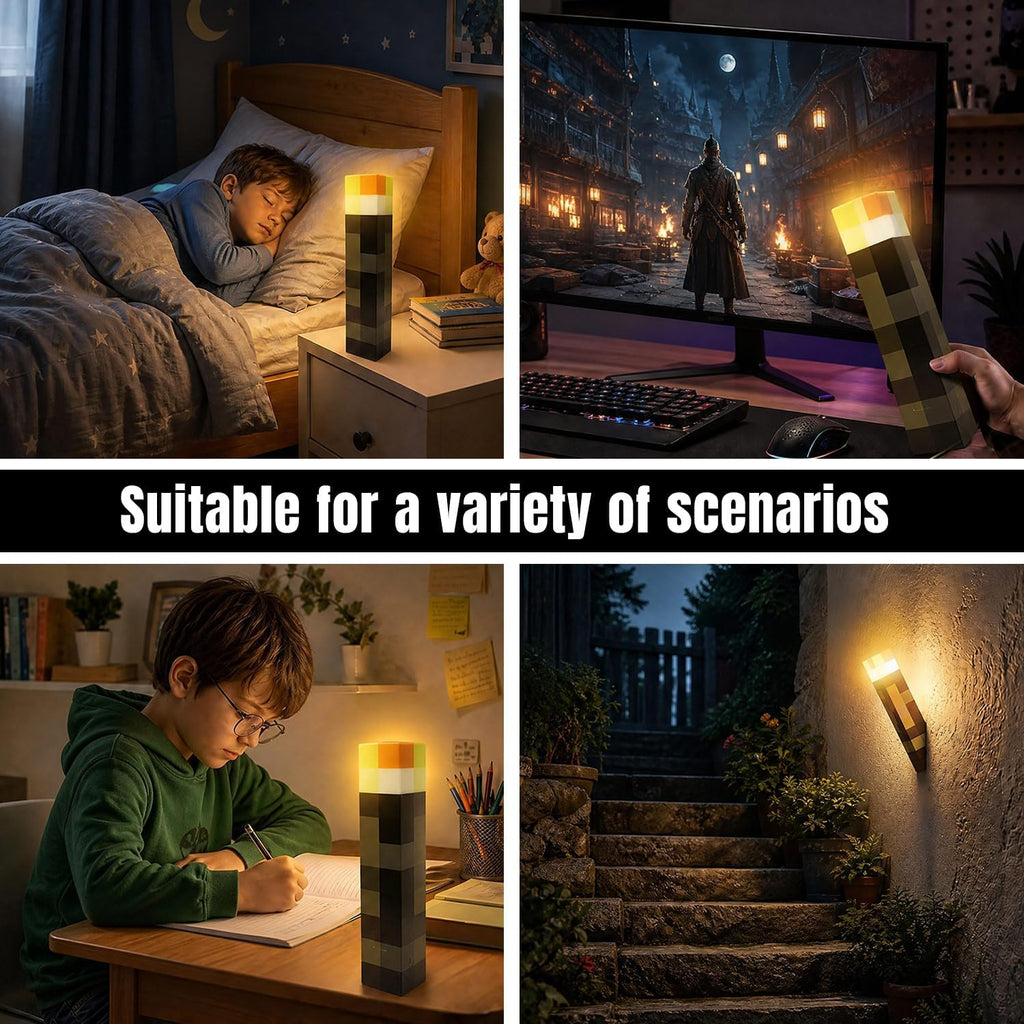 LOUHH Wall Torch Lamp, 7 Color LED Wall Night Light Rechargeable Retro Pixel Style Table Lamp for Game Room Kids Room Decor and Children's Gifts