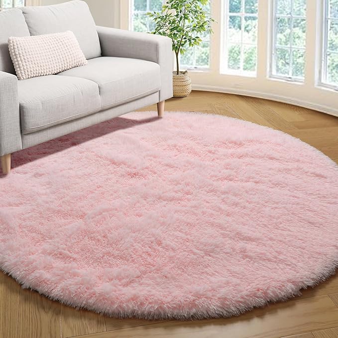 ONASAR Light Pink Round Area Rugs 3ft by ONASAR