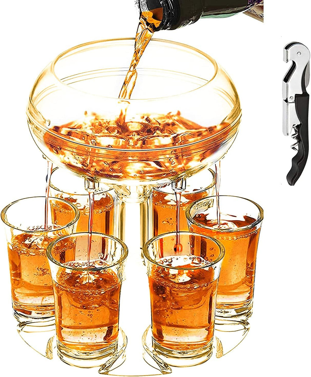 Adjustable Shot Glass Dispenser and Holder Made of Food Grade Plexiglass, Shot Dispenser with 6 Drinking Glasses for Kinds of Parties (Gold)