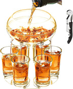 Adjustable Shot Glass Dispenser and Holder Made of Food Grade Plexiglass, Shot Dispenser with 6 Drinking Glasses for Kinds of Parties (Gold)