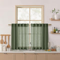 Nanspring Linen Kitchen Curtains 30 Inches Long 2 Panels Olive Green Semi Sheer by Nanspring