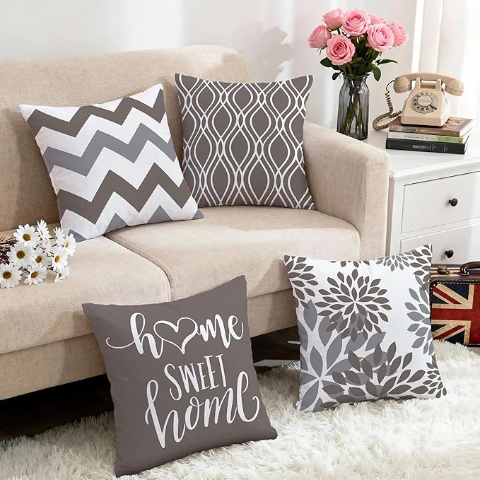 Hexagram Geometric Grey Pillow Covers 18x18 Set of 4, Decorative Outdoor Boho - Image 5