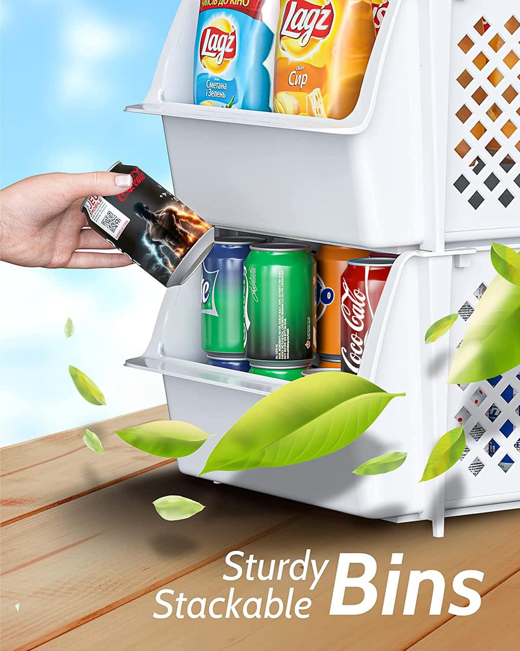 Skywin Stackable Storage Bins Open Front for Pantry Storage, 4 Pack - White