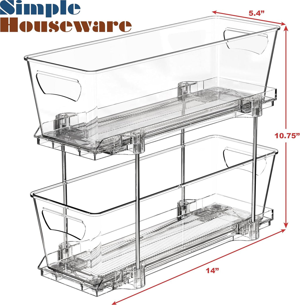 Simple Houseware 2 Tier Narrow Drawer Cabinet Pull-Out Organizer, Clear