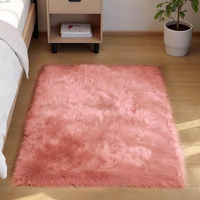 Goolela Pink Fluffy Fuzzy Rug for Girls Bedroom 3x5 Faux Fur Rug Furry Shag by Goolela