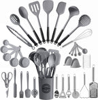 Kikcoin 43 PCS Silicone Kitchen Utensils Set, Cooking Utensils Set, Gray