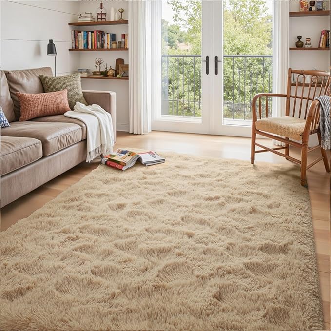 5x7 Ft Shag Beige Rugs for Bedroom Living Room, Ultra Soft Fluffy Furry Area - Image 2