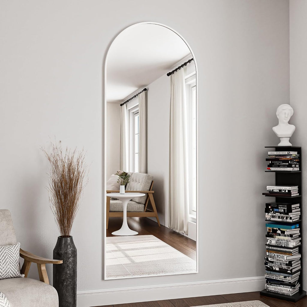 OGCAU Floor Full Length Mirror, 56"x20" Arched Full Body Mirror, White