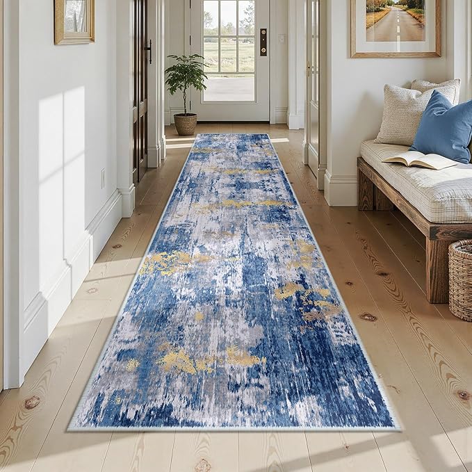 Washable Area Rugs 2'6'' x12 Non-Slip Modern Abstract Soft - Image 8
