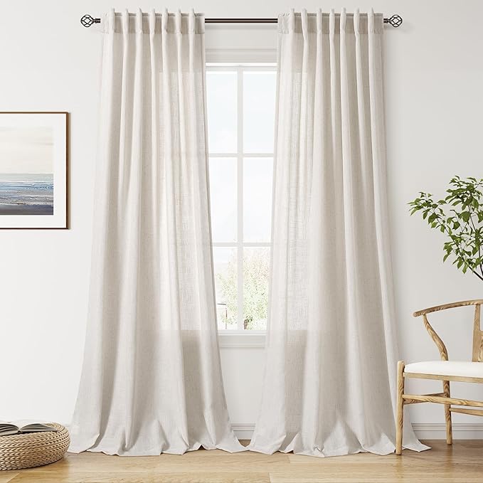 Nanspring Pearl White Linen Curtains 102 Inches Long by Nanspring