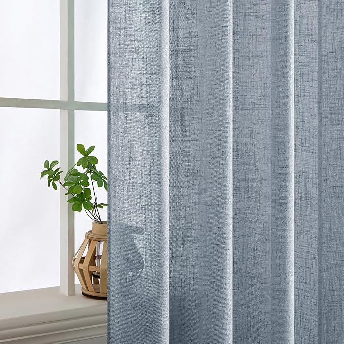 MIULEE Chambray Blue Linen Curtains 90 Inch Long 2 Panels - Image 5