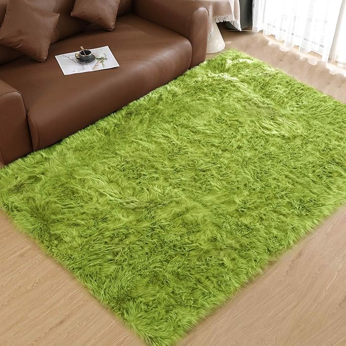 Goolela Lime Green Area Rug 6x9 Fuzzy Fluffy Furry Shag Rug by Goolela
