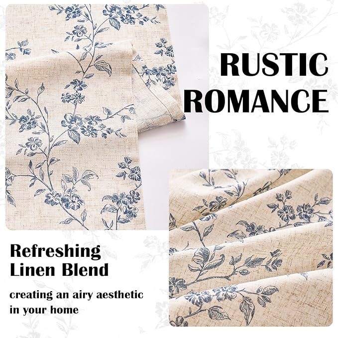 Lazzzy Farmhouse Linen Curtains Extra Long Blue Floral Curtains 108 Inch Long - Image 4