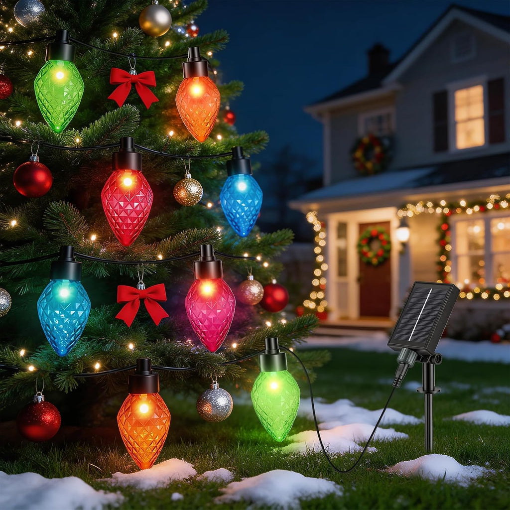 Solar Christmas Pathway Lights with 12 Multicolor Strawberry Shaped Bulbs
