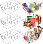 SPACELEAD 6 Pack Clear Pantry Organization Storage Bins with Dividers