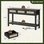 SUPERJARE Rattan Console Sofa Table with Outlets, USB-C Port and 3 Drawers