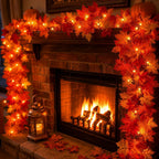 Fall Decorations for Home 9FT Fall Garland with Lights Plug in UL Listed 50 Orange Incandescent Bulbs, Connectable Fall Lights for Indoor Outdoor Halloween Harvest Thanksgivings Holiday Decorations