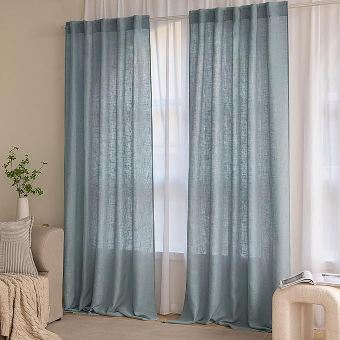 MIULEE Dusty Blue Linen Curtains 84 Inch Length 2 Panels - Image 7